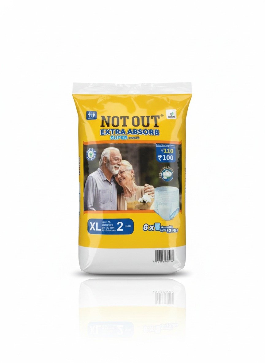 NOT OUT Overnight Protection 3D Core,Odour Control Up to 12-Hour Absorption Adult Pants-2 Pcs/Pack